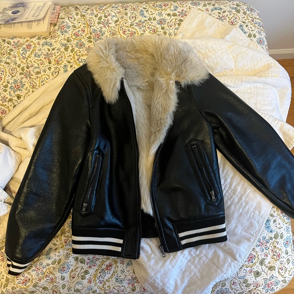 Mother faux fur moto jacket size small barely worn